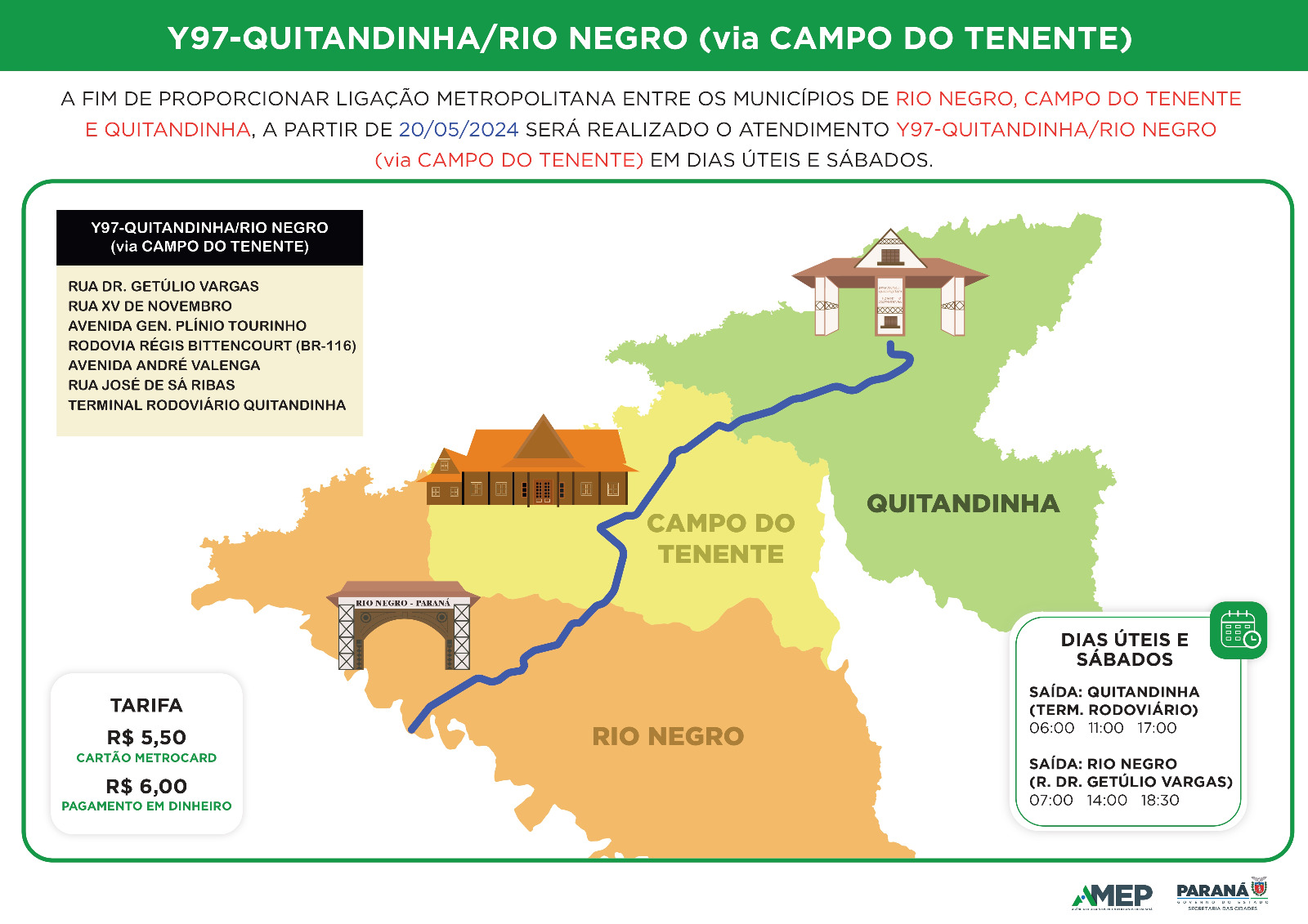 Linha do transporte metropolitano vai ligar Quitandinha, Campo do Tenente e Rio Negro
