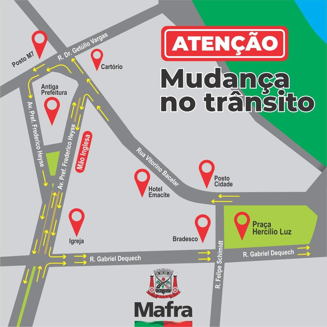 Trânsito sofre alterações no centro de Mafra próximo à Praça Hercílio Luz